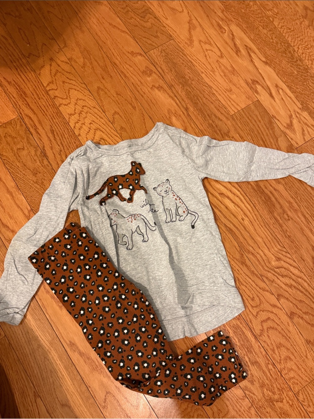 Girls' Leopard Graphic Pajama Set - Gray Top & Brown Leopard Pants
